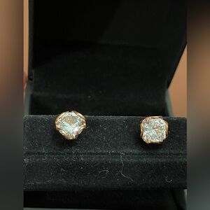 White Lab-Created Sapphire Stud Sterling Silver with 18K Rose GoldPlate